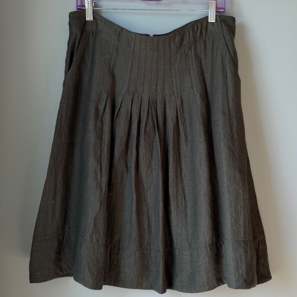J. Jill A-Line Skirt Dark Olive Green Pleated Witchy Lagenlook Academia Size 16